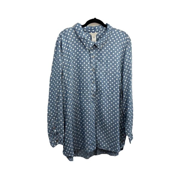 Multiples Tops - Multiples Polka Dot Chambray Shirt Size 2X Lyocell
